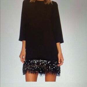 Kate Spade Elegant Black Shift Dress with Sequined Fringe Hem - Black - Size 10